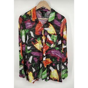 Ali Miles Abstract Print Button Colorful Roll Tab Wearable Art Tunic Size Small